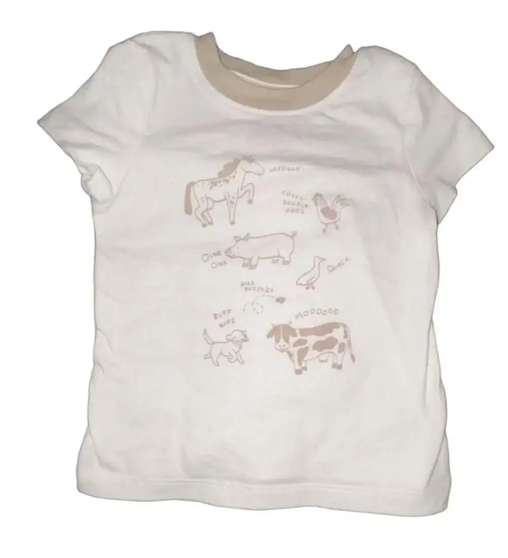 Cat & Jack Baby Farm Animals T-shirt Crewneck Beige 12 M